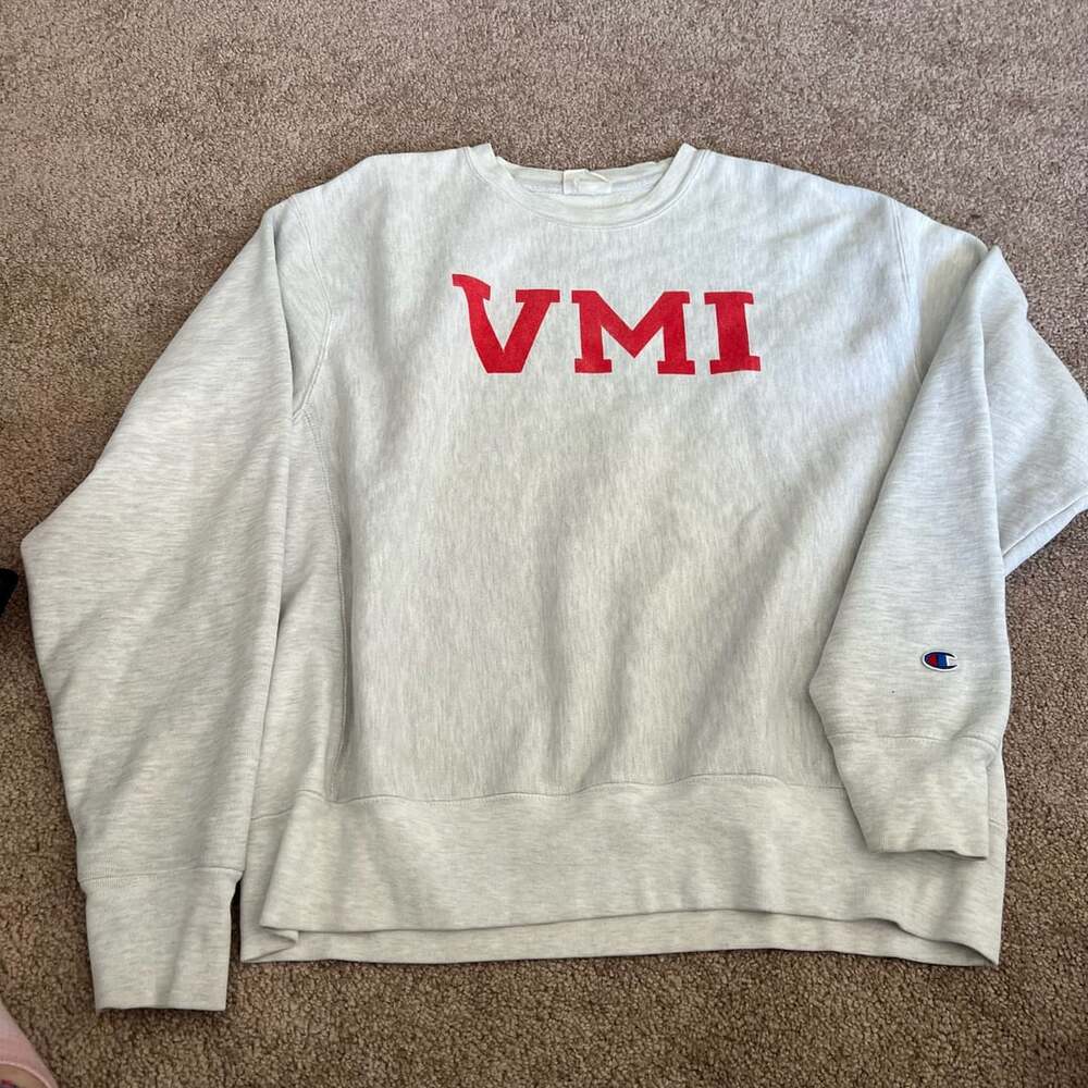 Champion Reverse Weave VMI Virginia Military Institute Grey Crewneck Large
